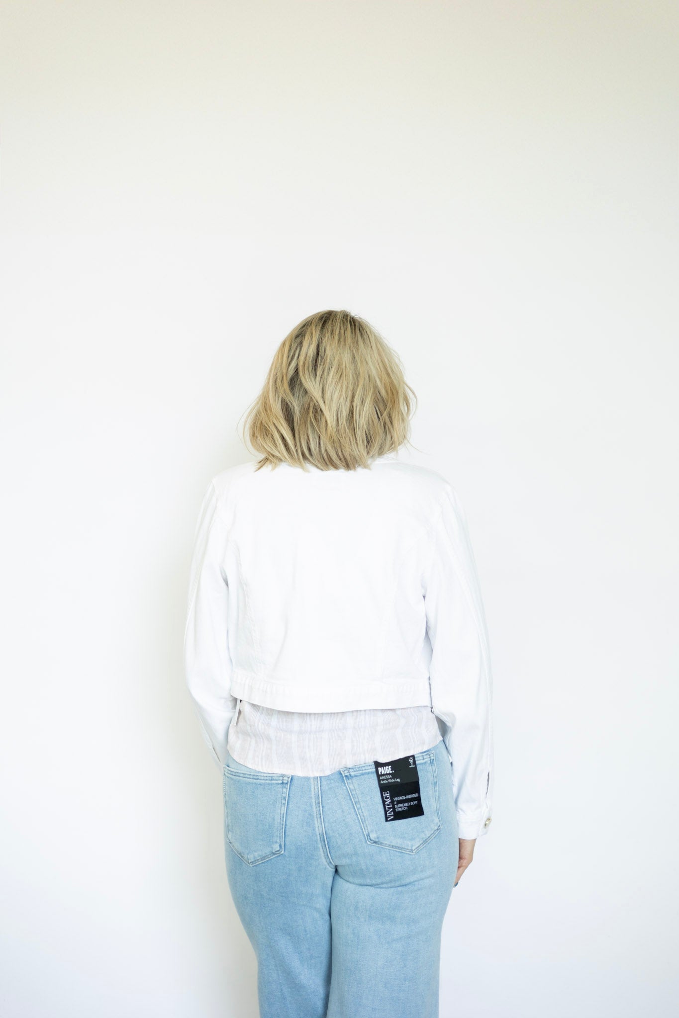Cropped white denim jacket