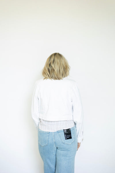 Cropped white denim jacket