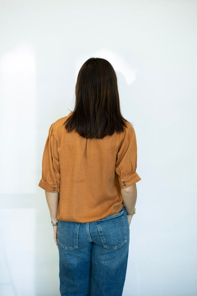 Orange half sleeve denim blouse