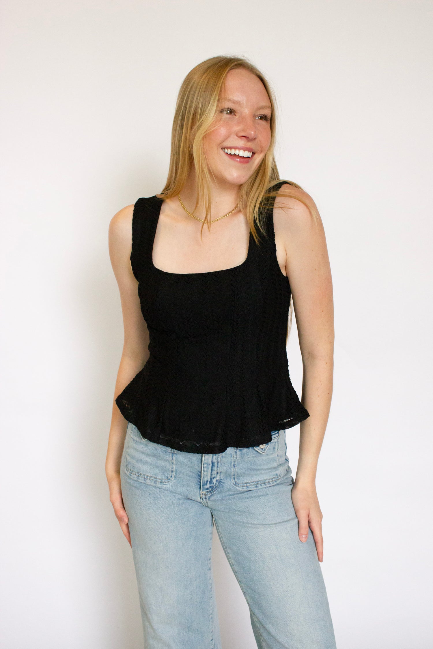 Structured detail tank top