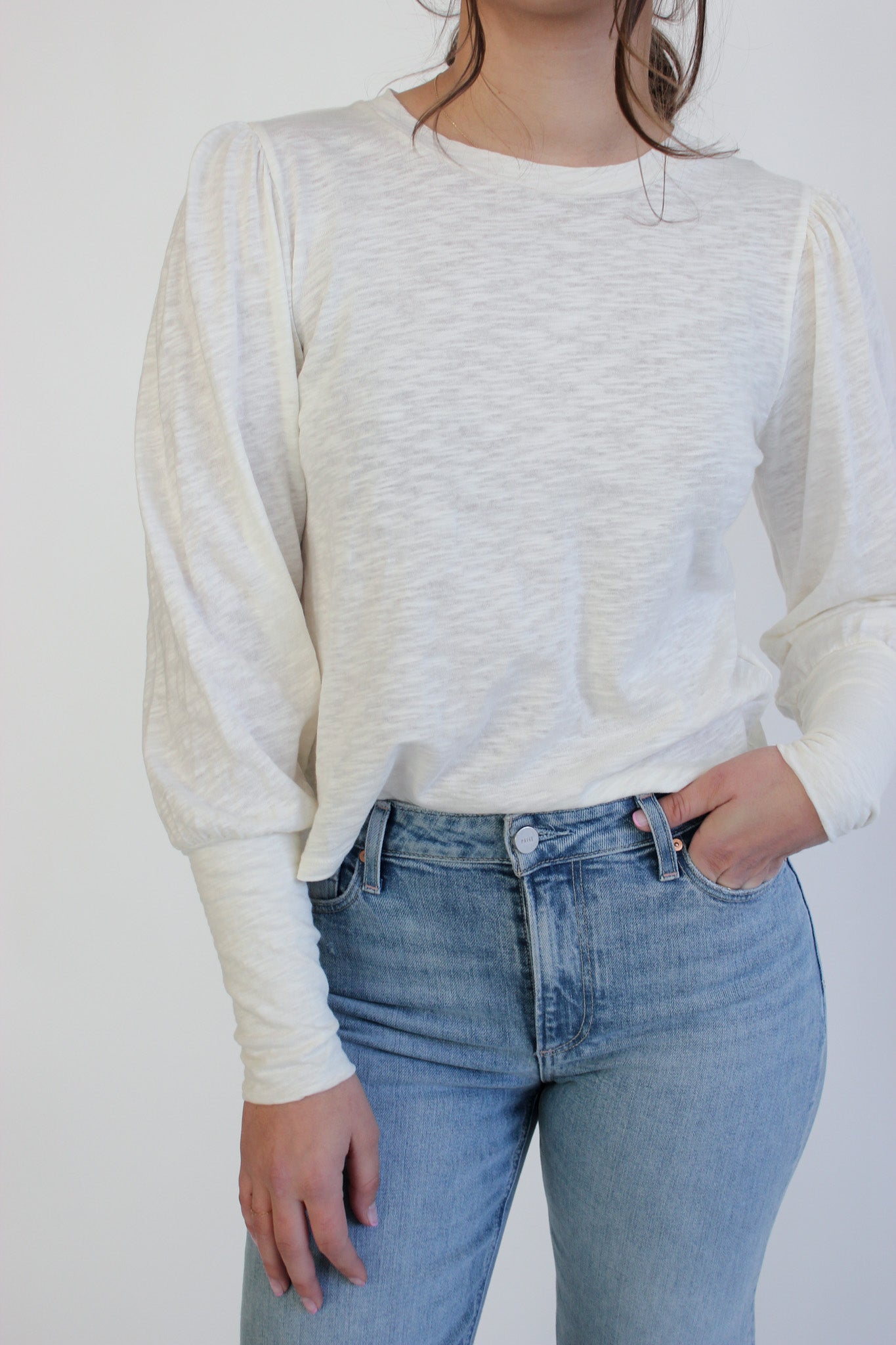 Shirred Sleeve Boxy Crewneck Tee