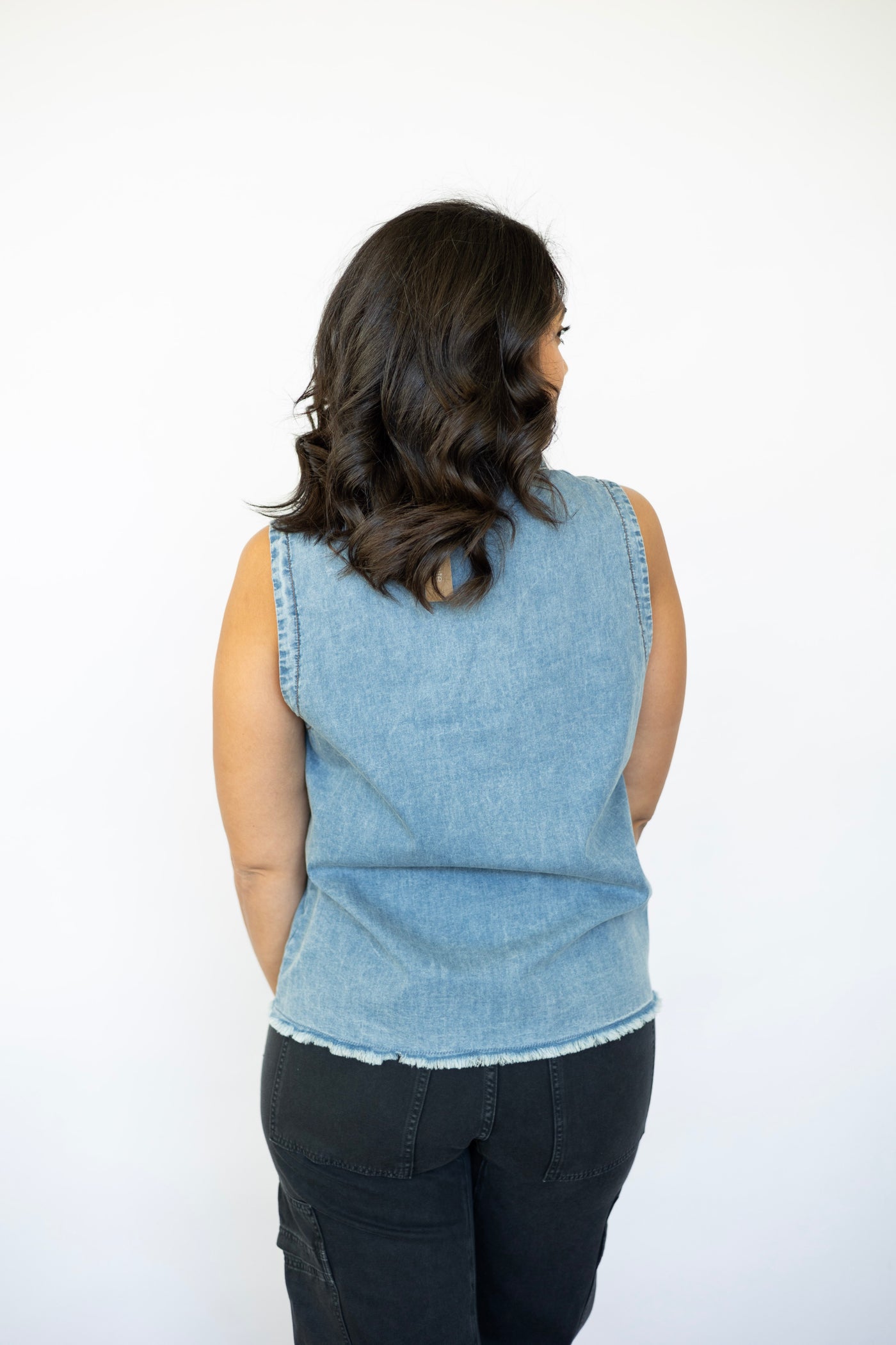 Chambray Fringe Snap Polo