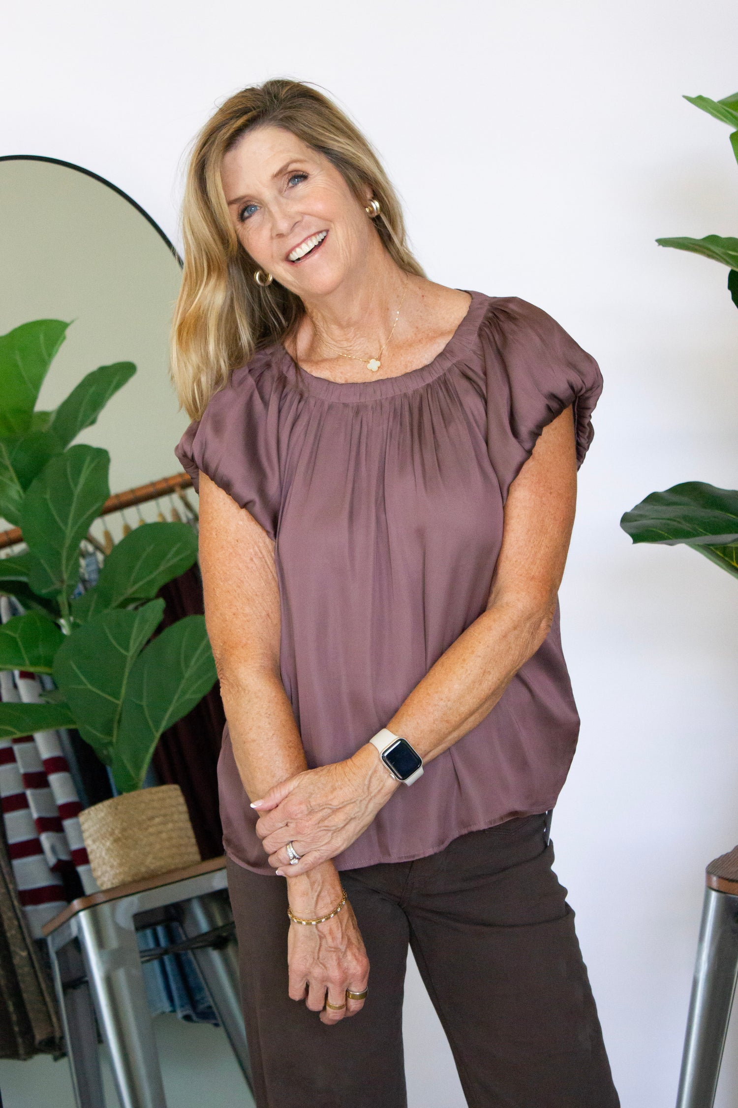 Pleated blouse with tie back