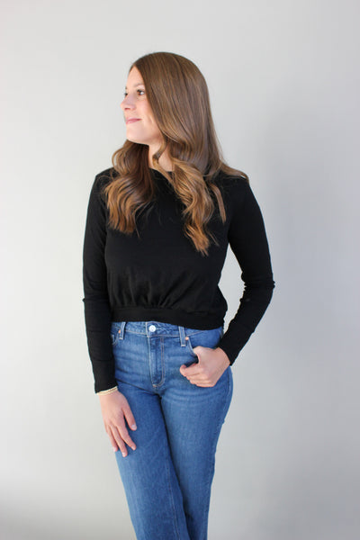 Shirred Detail Crew Tee W/ Band