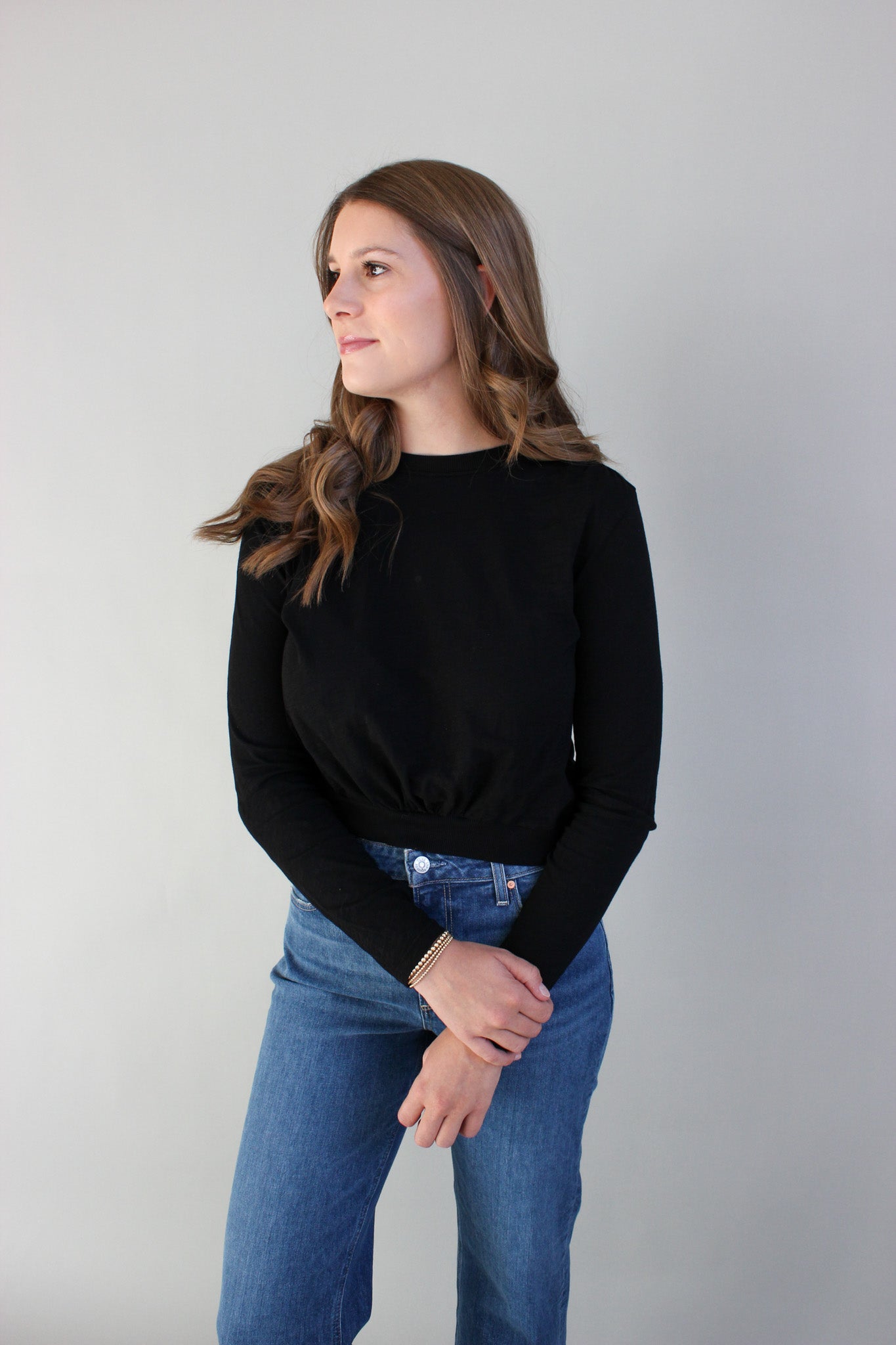 Shirred Detail Crew Tee W/ Band