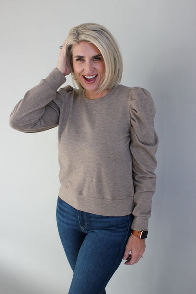 Puff Sleeve Crewneck Sweatshirt