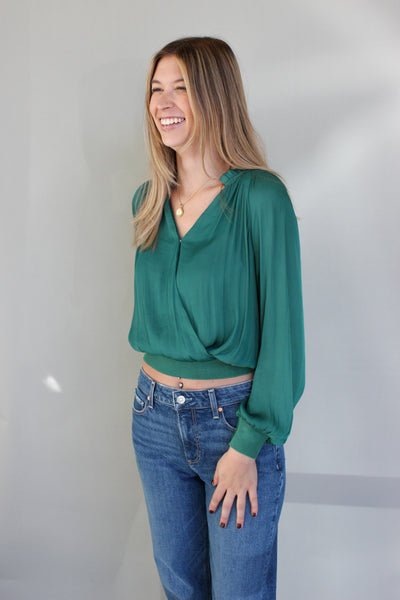 Ruffled Surplice Top W/ Ribbed Hem