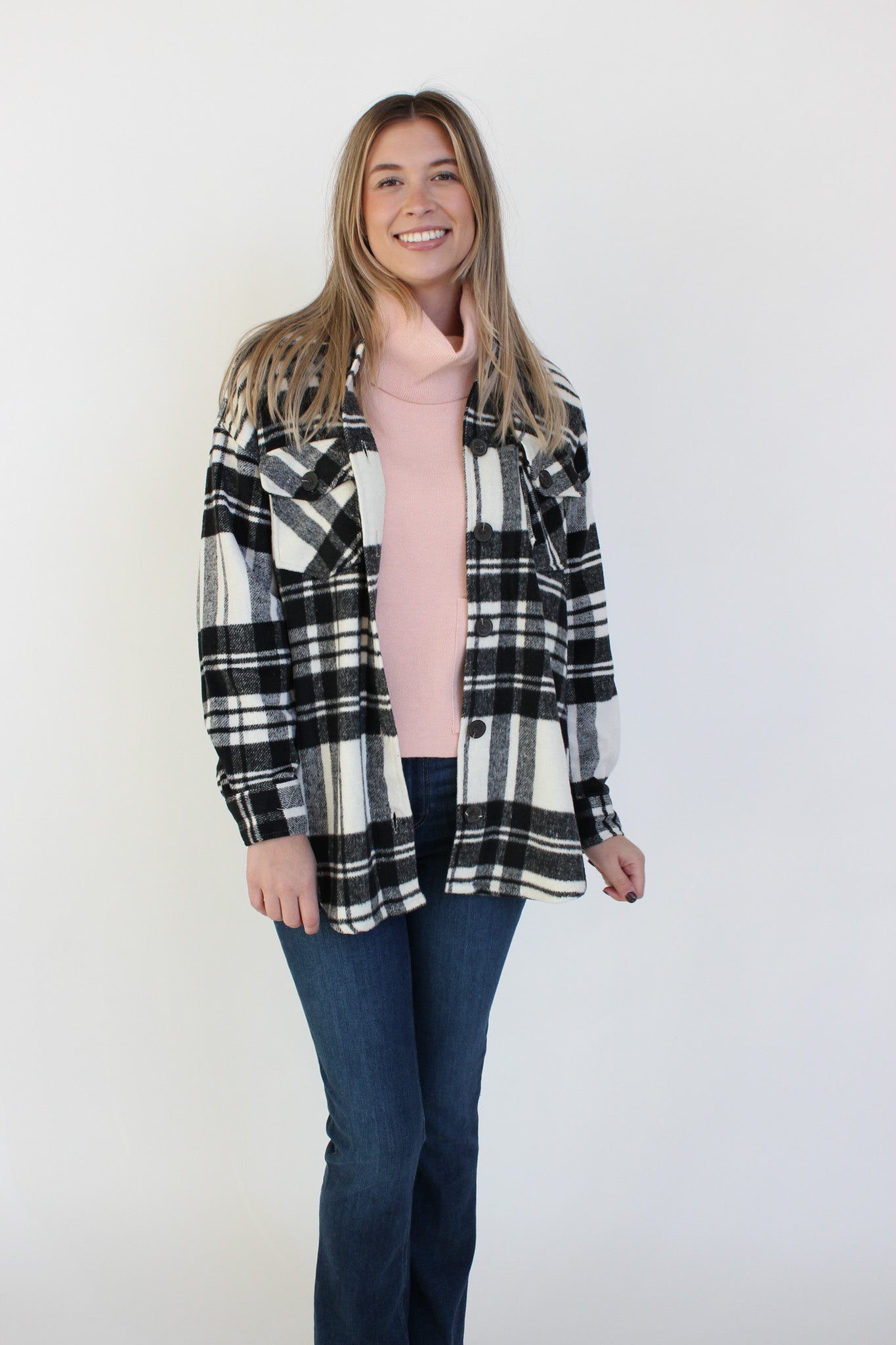 Button Front Plaid Shacked