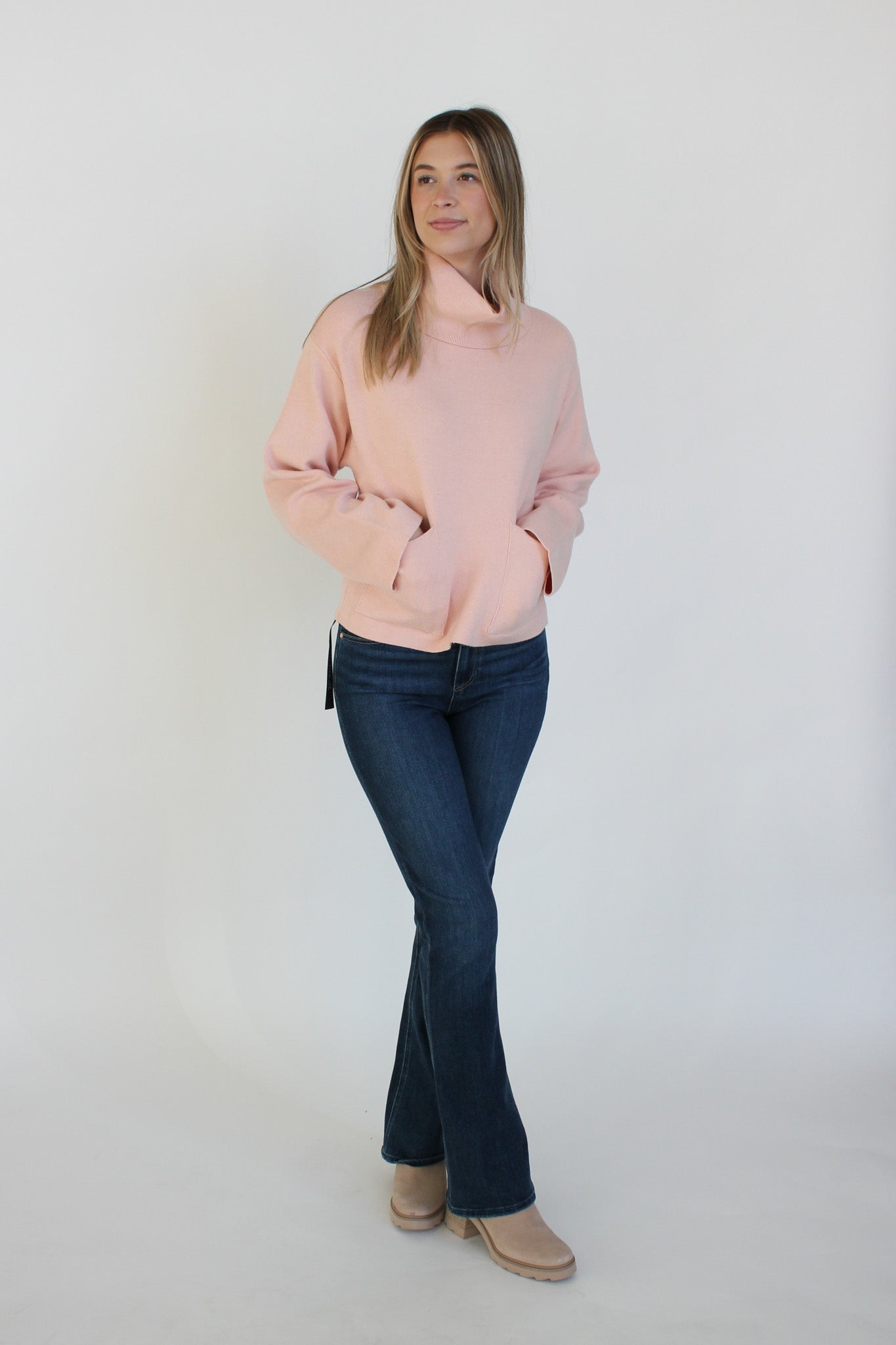 Funnel Neck Patch Pocket Sweater