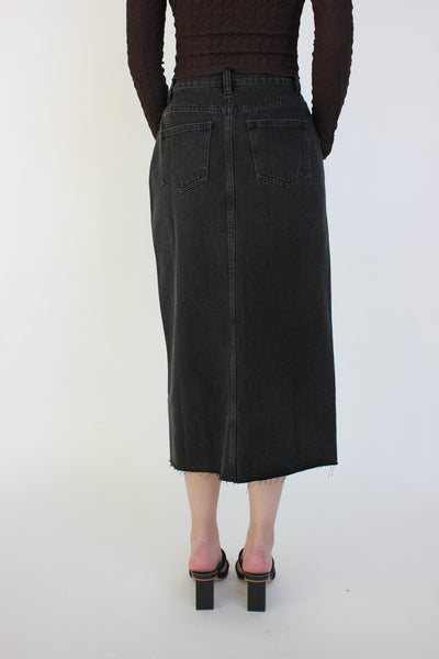 Washed Denim Midi Skirt