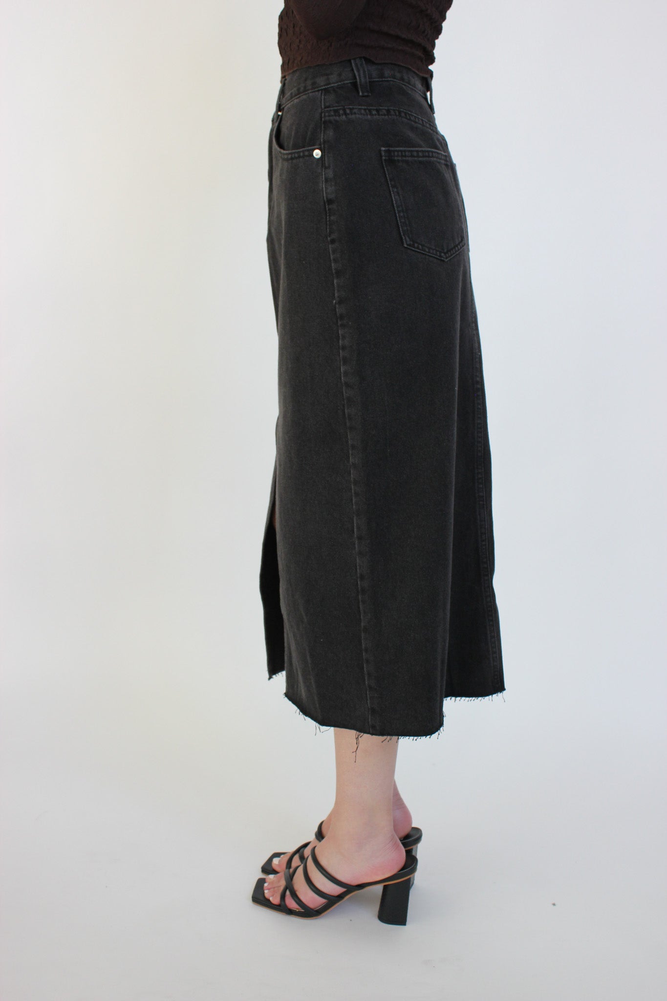 Washed Denim Midi Skirt