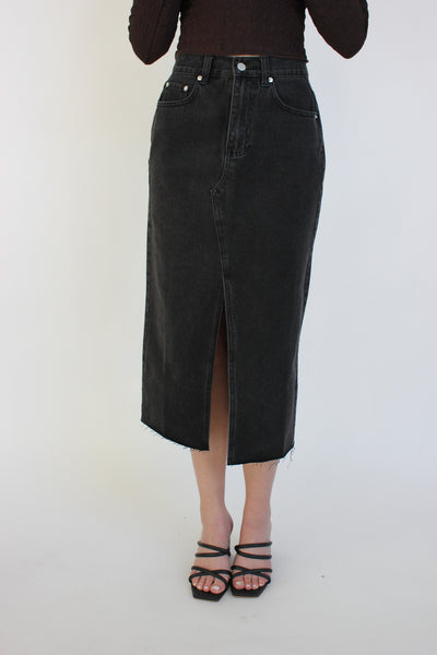 Washed Denim Midi Skirt