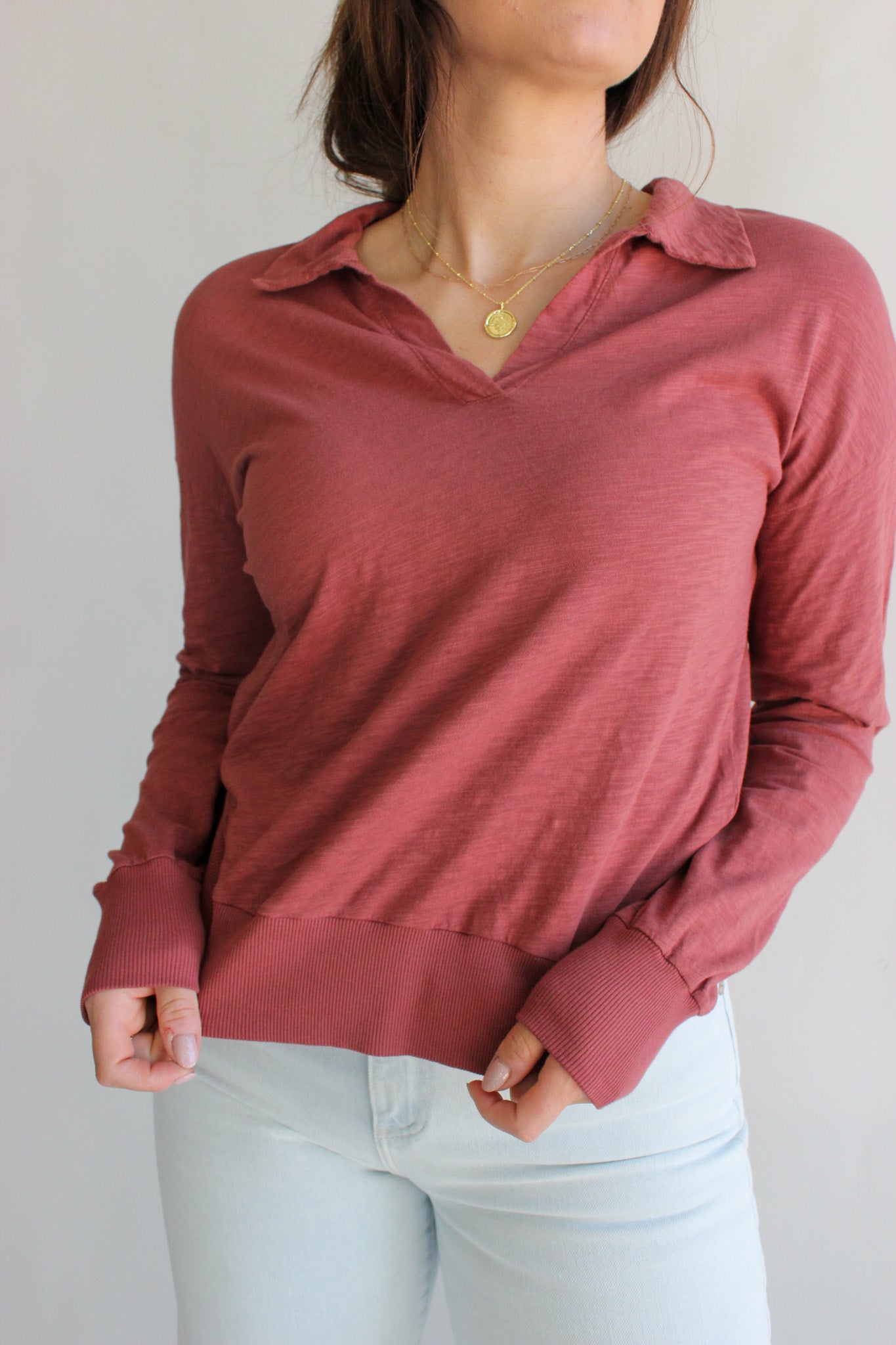 Collar L/S Rib Hem Tee