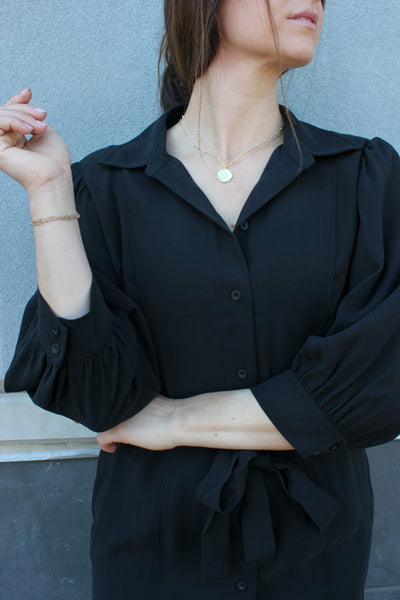 Puff Sleeve Button Front Dress