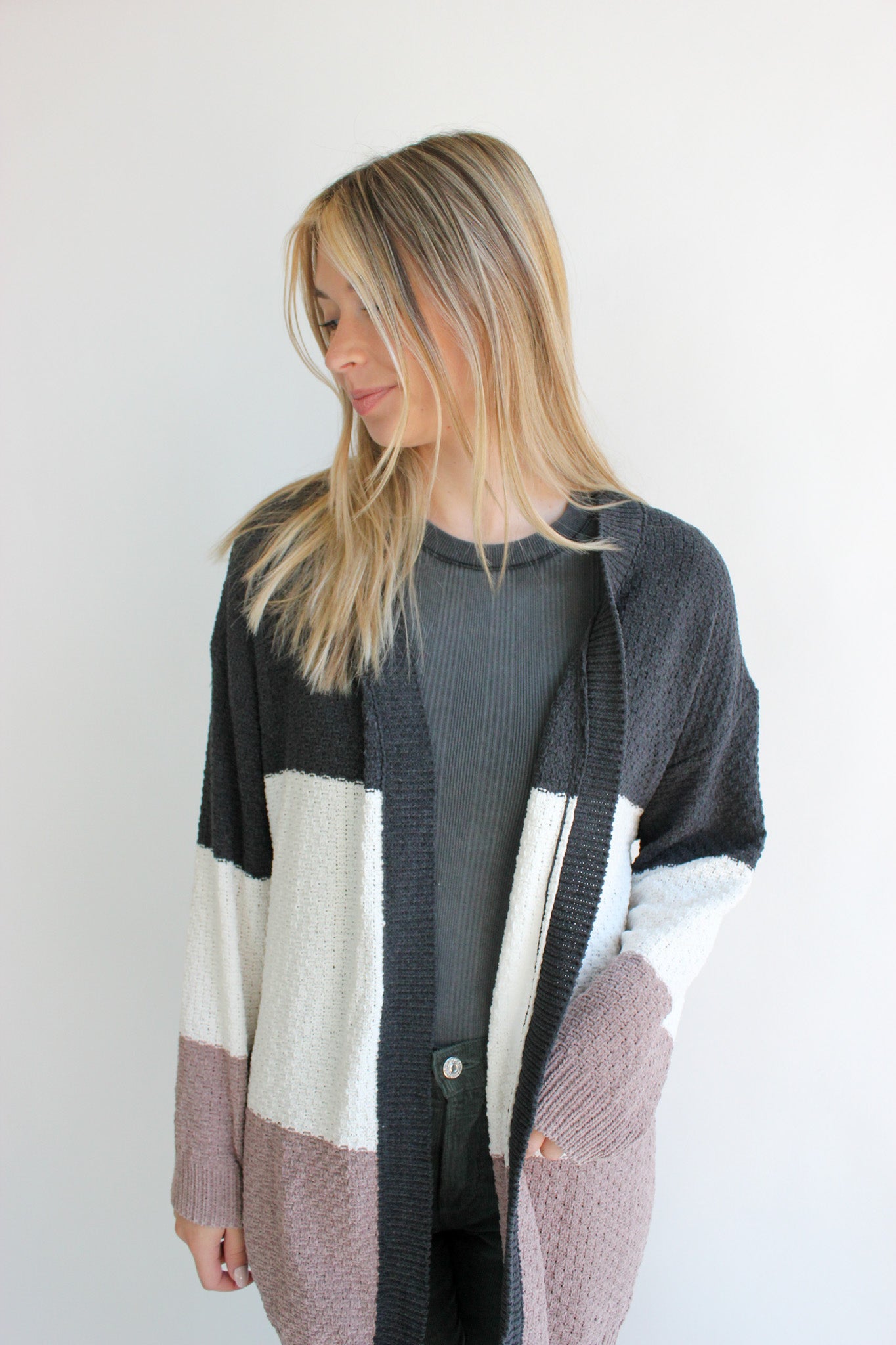 L/S Color Block Cardigan