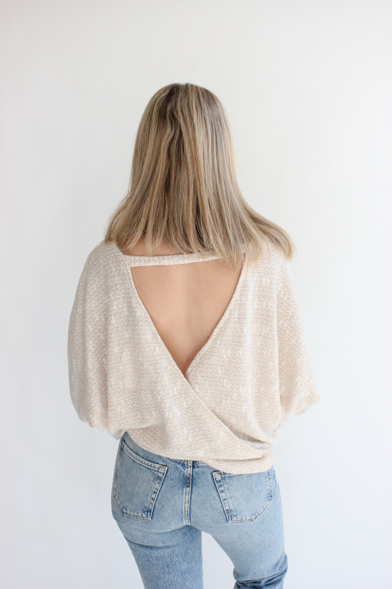 Billie Dolman Back Wrap Cutout Knit Top