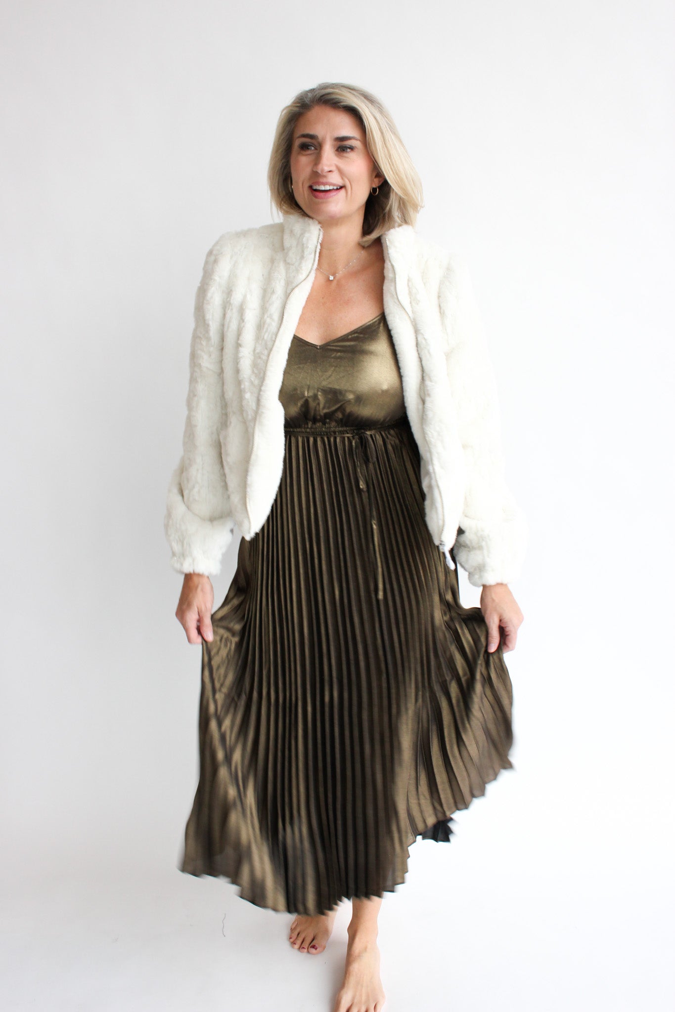 Metallic Pleated Dress