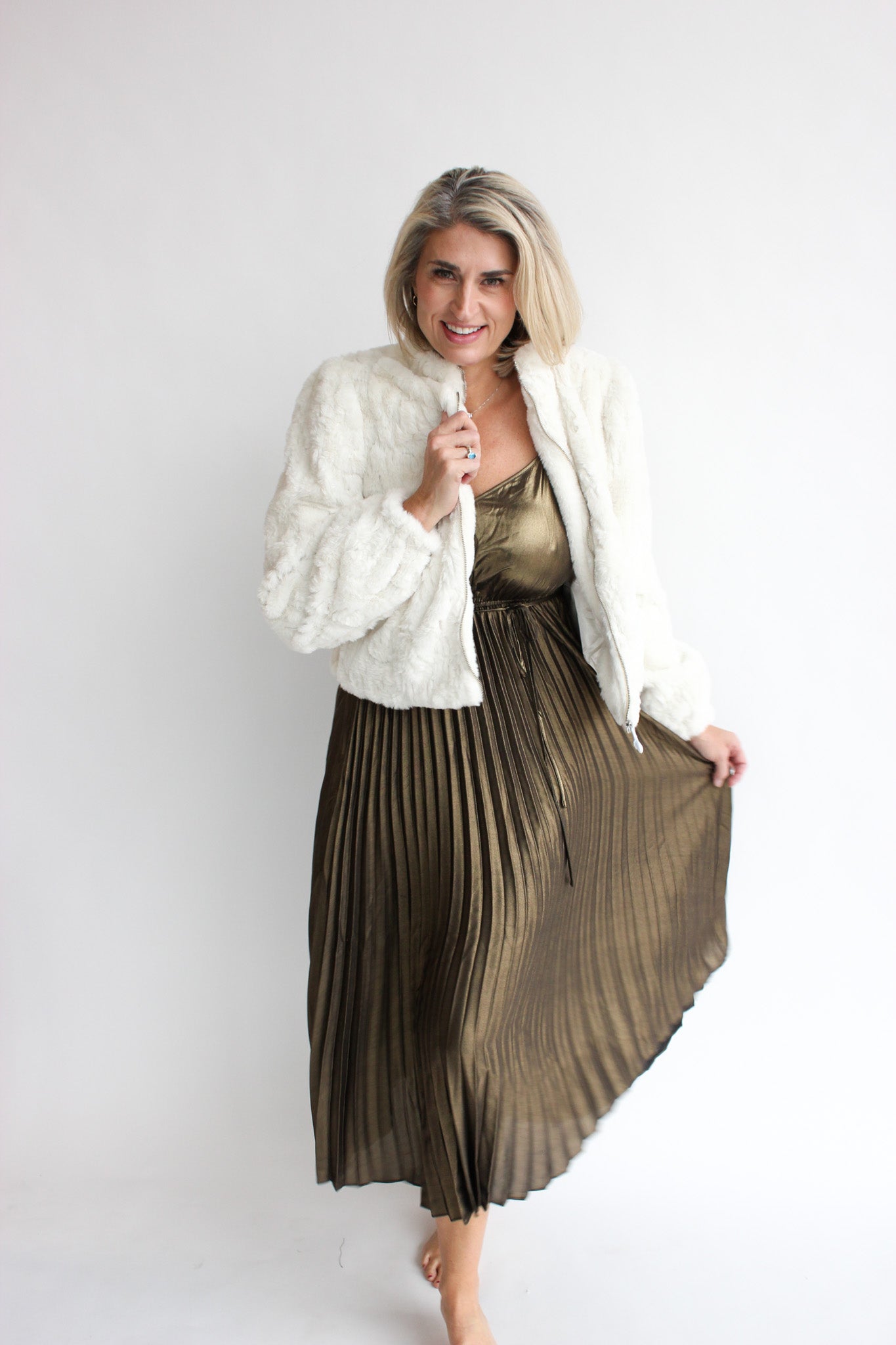 Metallic Pleated Dress