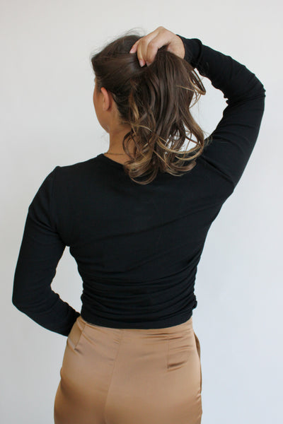 Side Shirred Crewneck L/S Tee