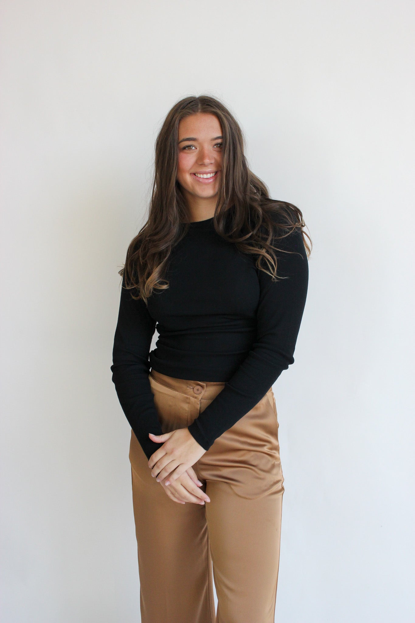 Side Shirred Crewneck L/S Tee