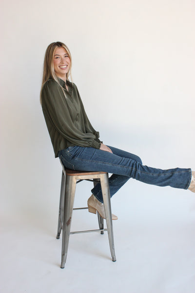 Puff Sleeve Collared Button Down