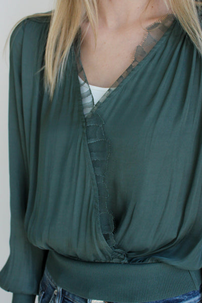 L/S Surplice Top W/ Contrast