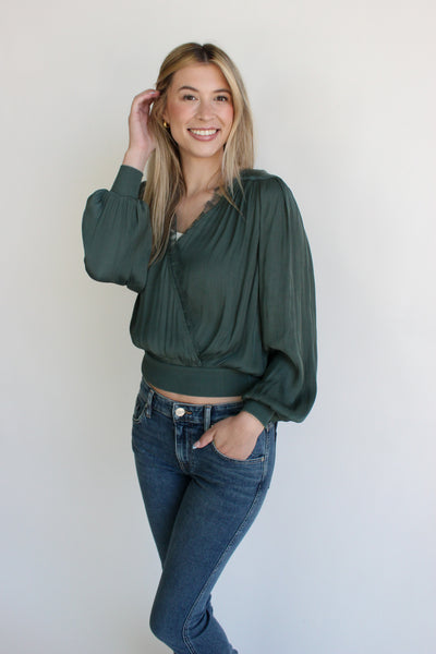 L/S Surplice Top W/ Contrast