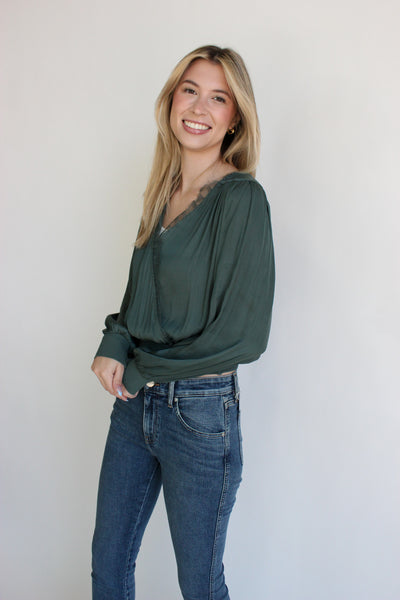 L/S Surplice Top W/ Contrast