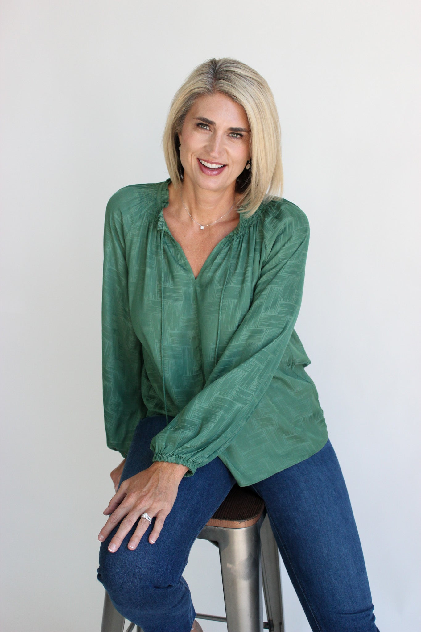 L/S Tie-Neck Blouse
