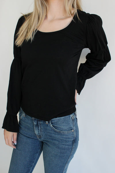 Smocked L/S Scoop Tee