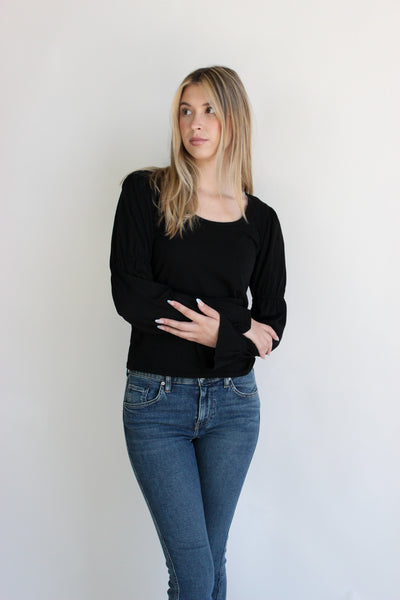 Smocked L/S Scoop Tee
