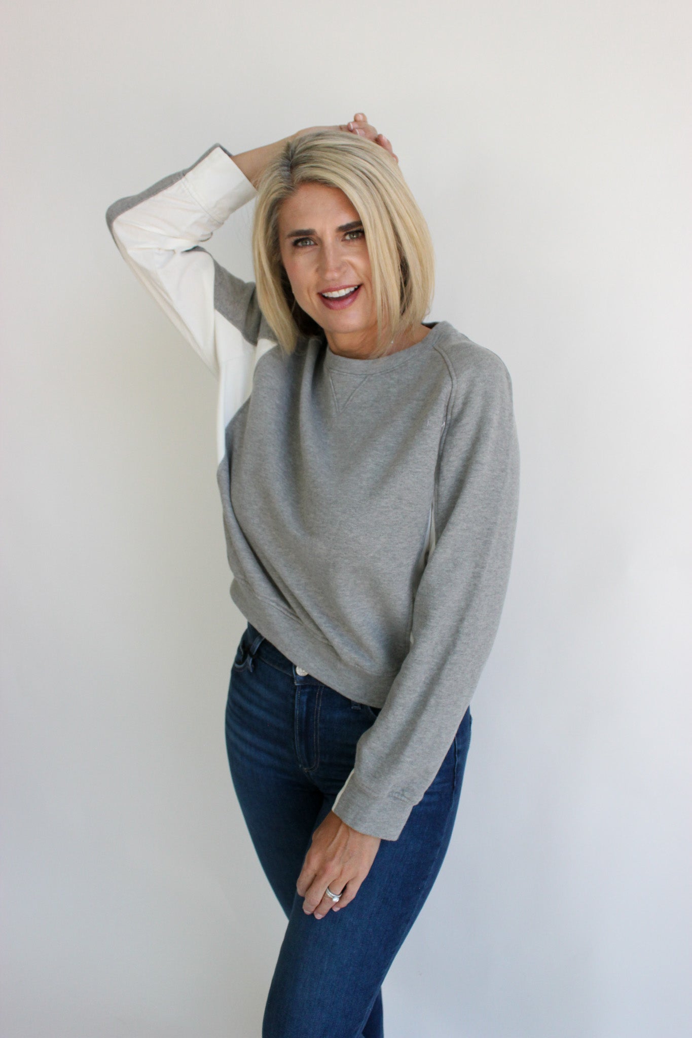 Crewneck Sweatshirt W/ Poplin Insets