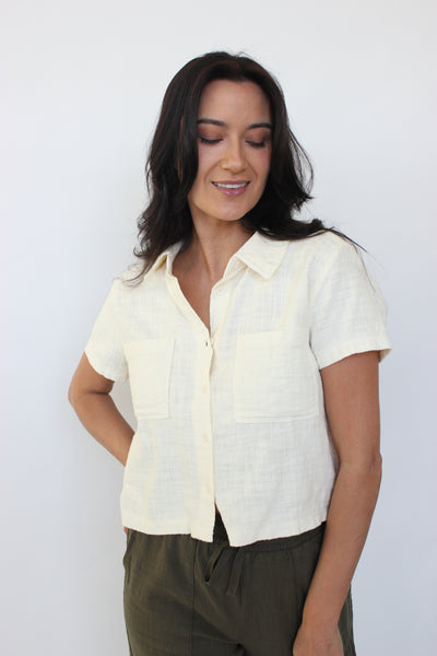 S/S Button Front Boxy Top