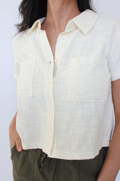 S/S Button Front Boxy Top