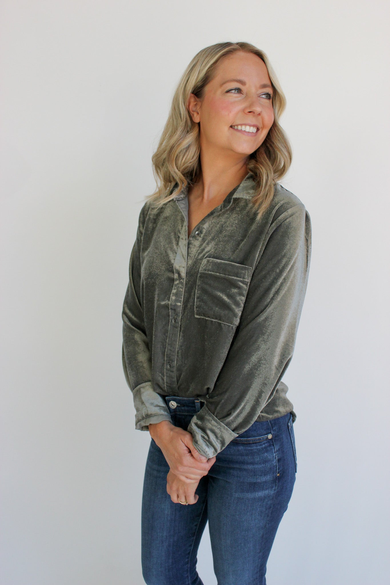 Irene Velvet Button Down