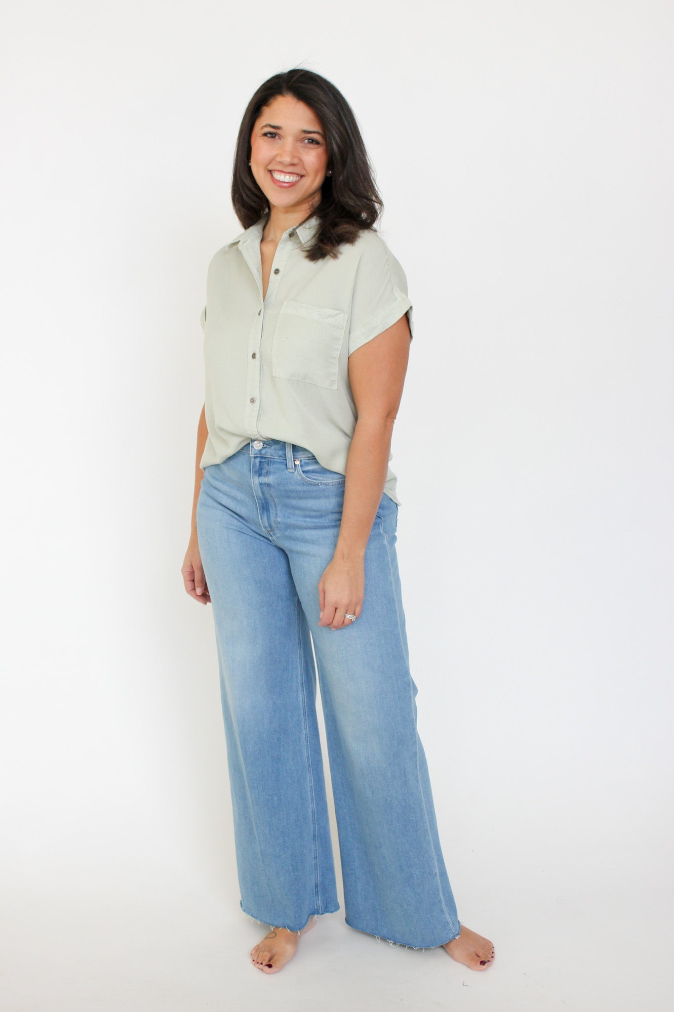 S/S Tencel Button Up Top