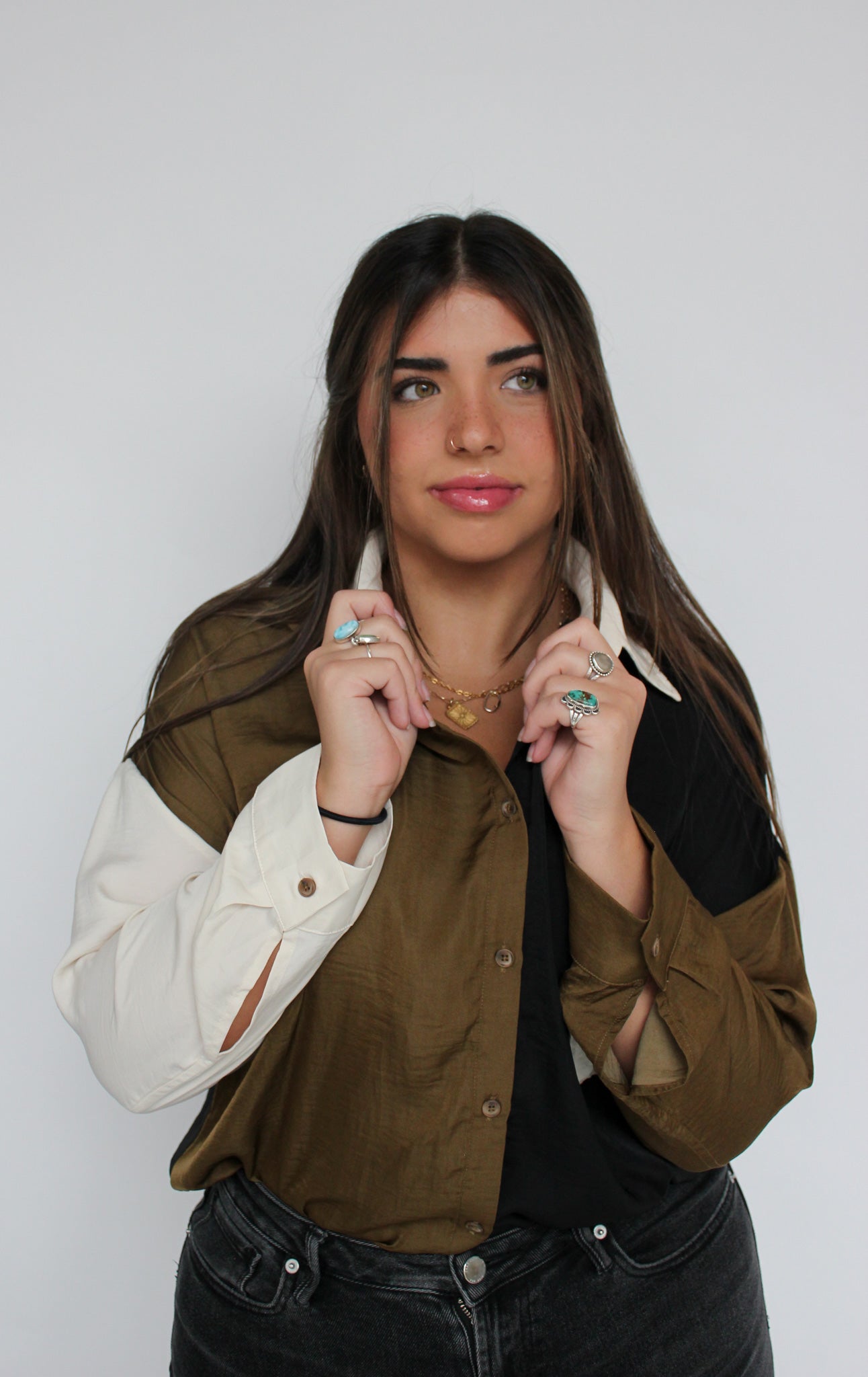 Color Block Button Down