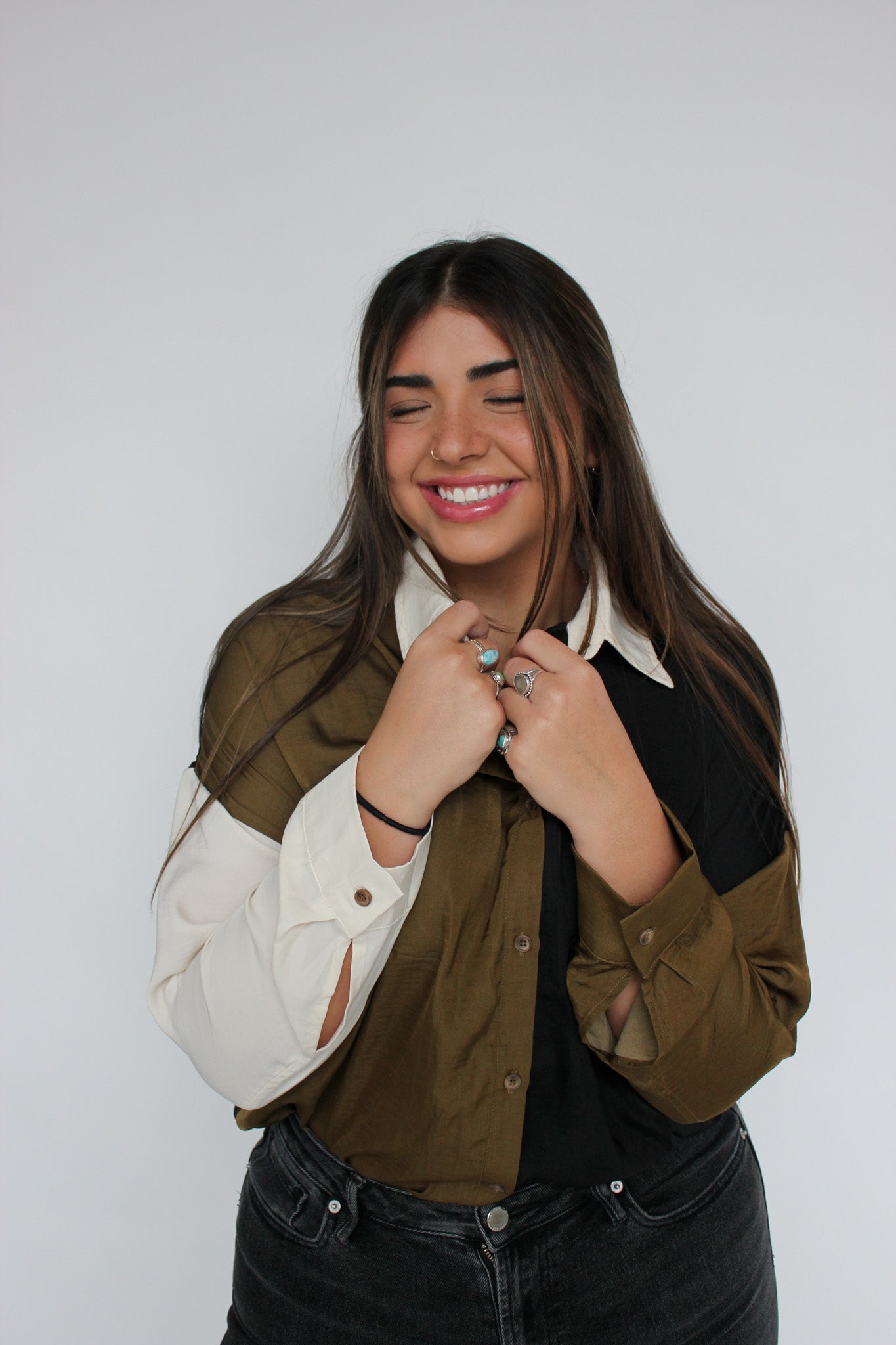 Color Block Button Down