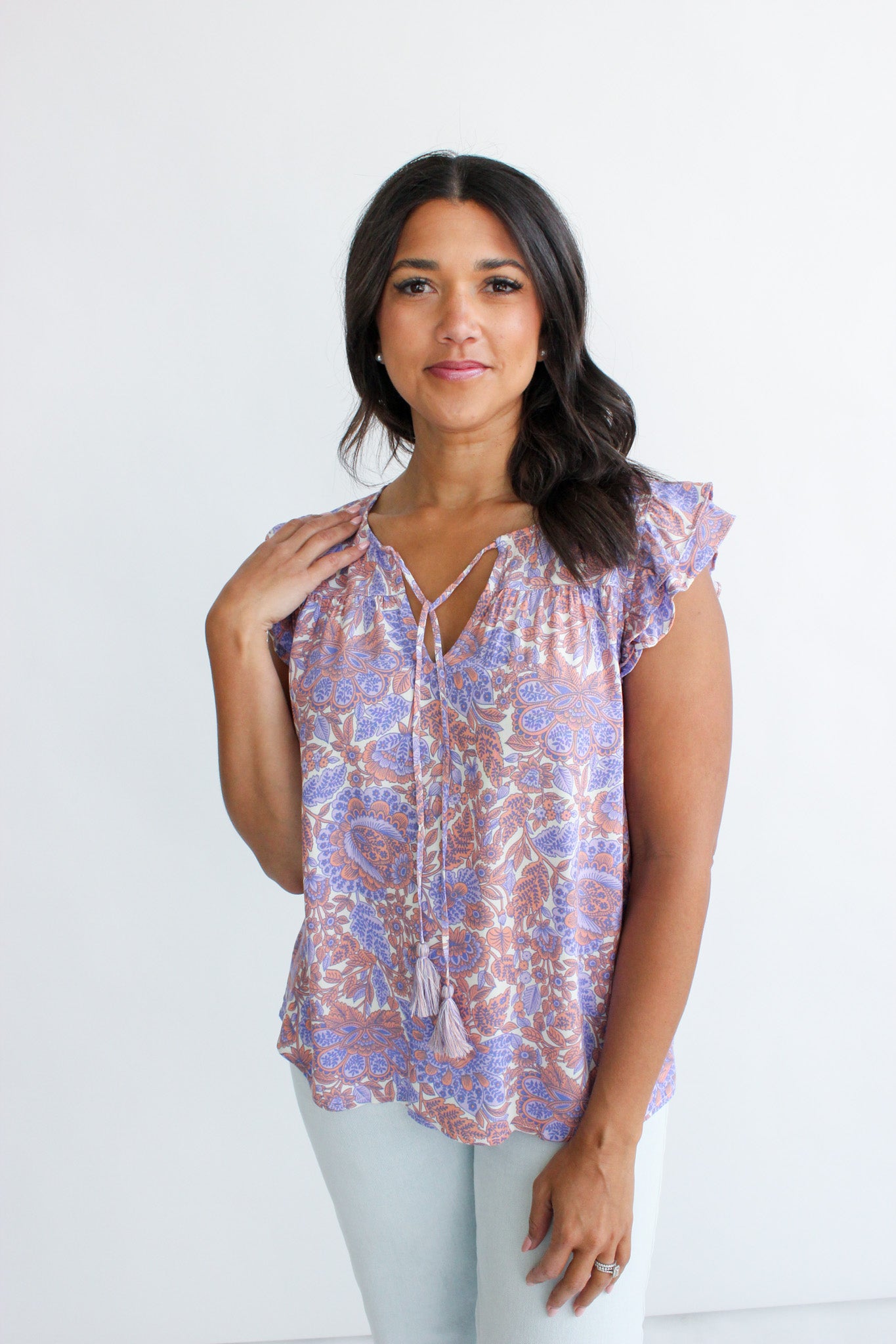 Double Flutter Sleeve W/ Neck Tie
