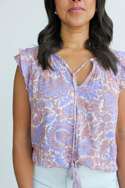 Double Flutter Sleeve W/ Neck Tie