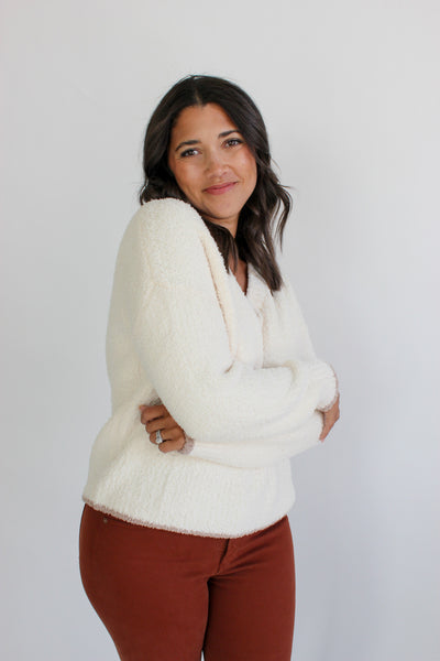 V-Neck Fuzzy Sweater
