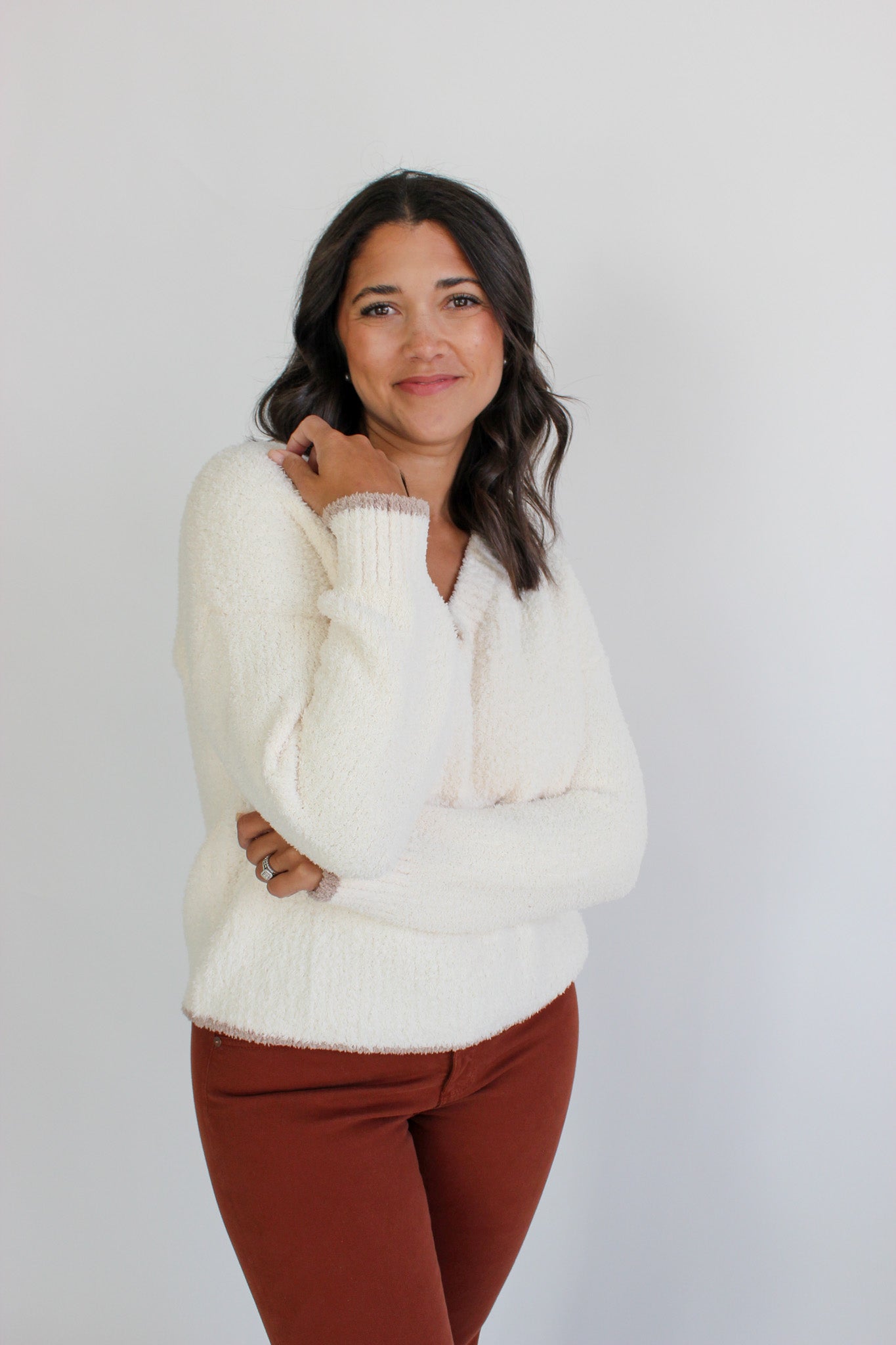 V-Neck Fuzzy Sweater