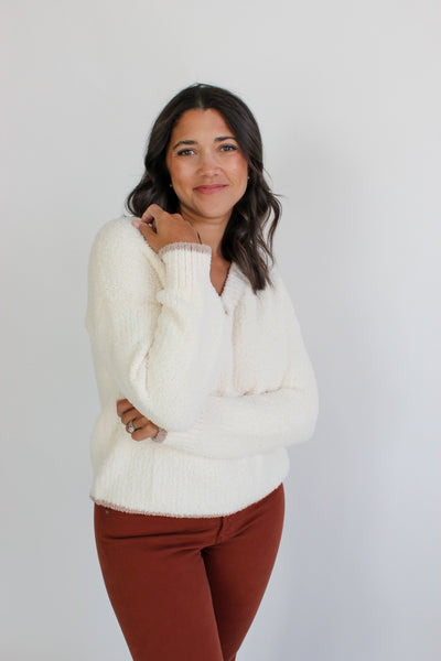 V-Neck Fuzzy Sweater