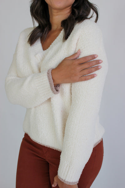 V-Neck Fuzzy Sweater