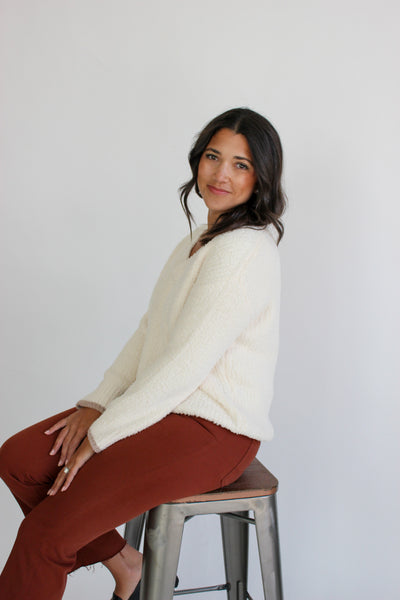 V-Neck Fuzzy Sweater