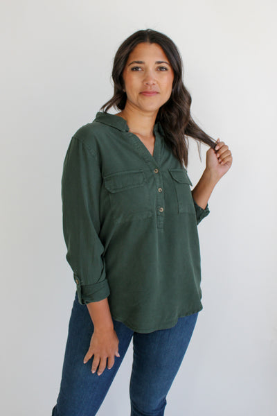 Half Button Up Woven Top