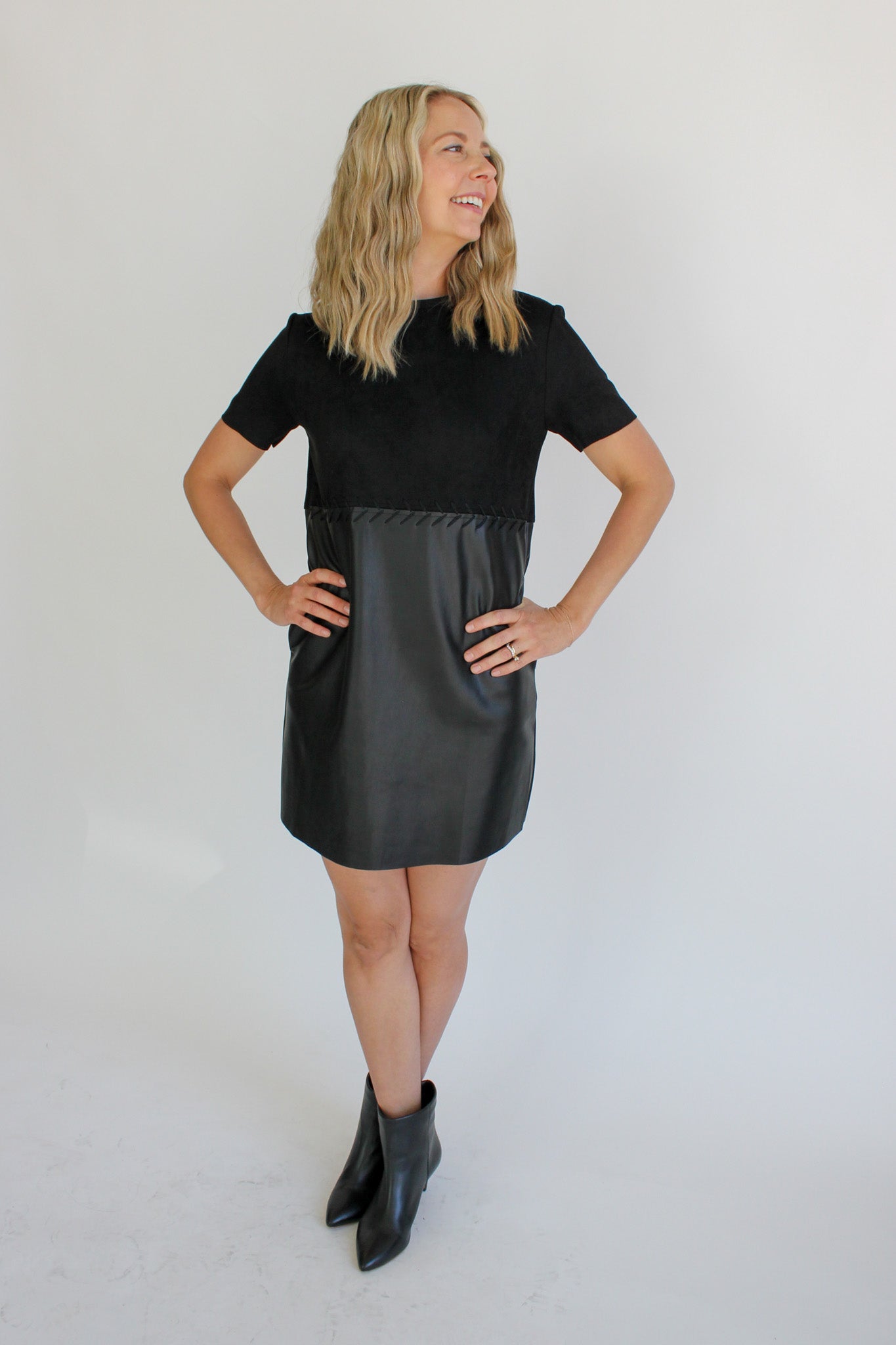 Faux Leather Suede Combo Dress