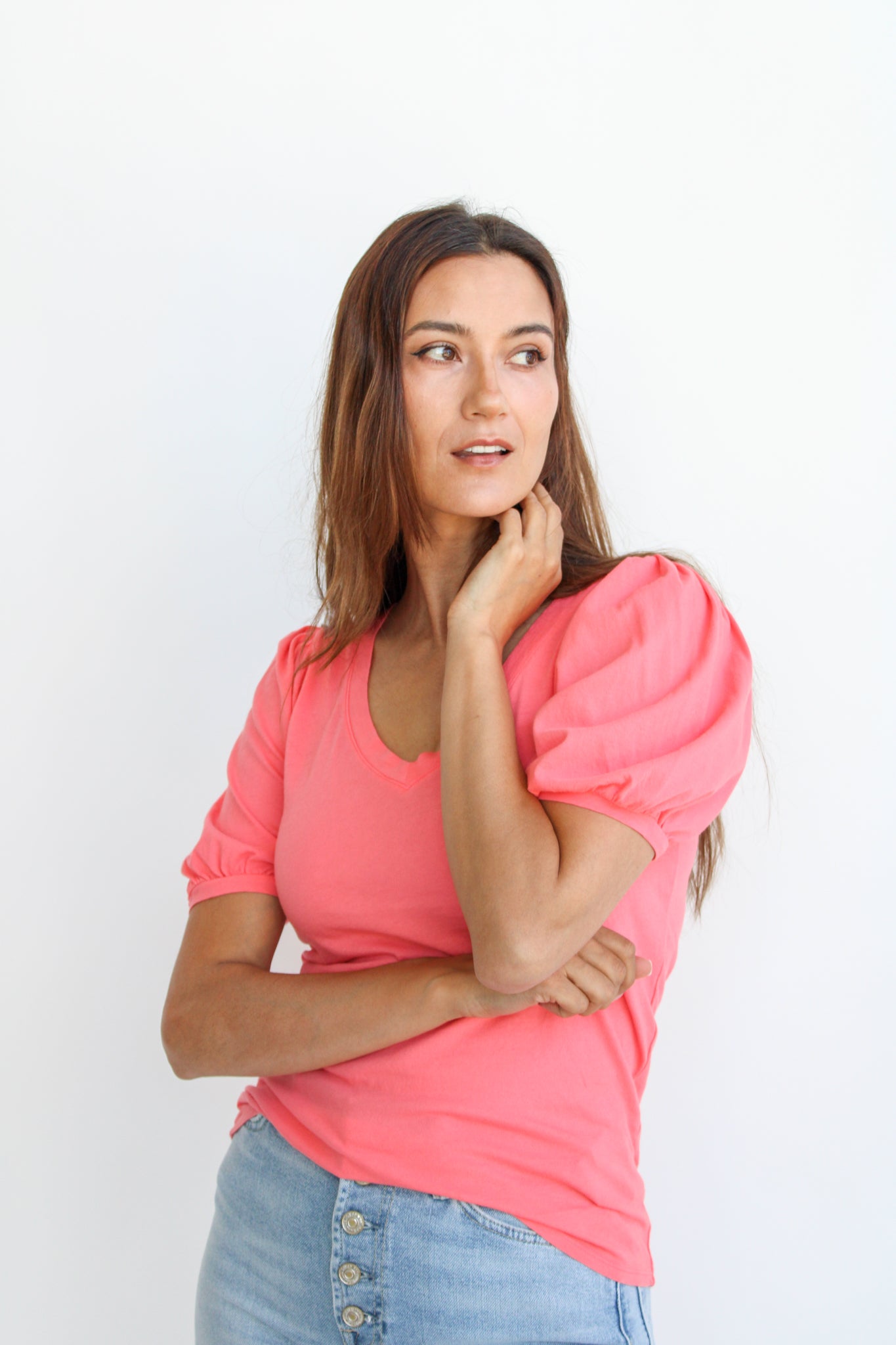 V-Neck Puff Sleeve Tee