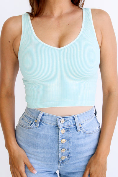 Vintage V-Neck Ribbed Crop
