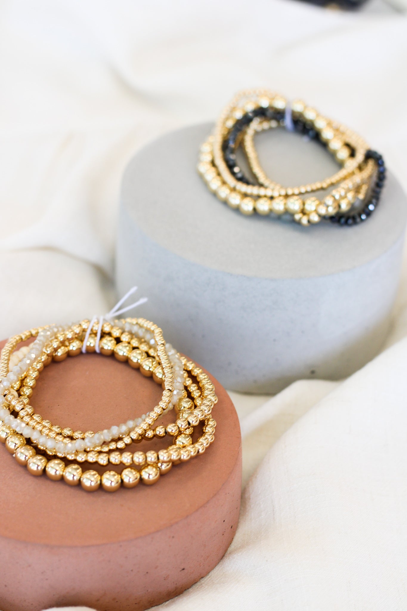 Gold Beaded & Natural Stone Bracelet Set